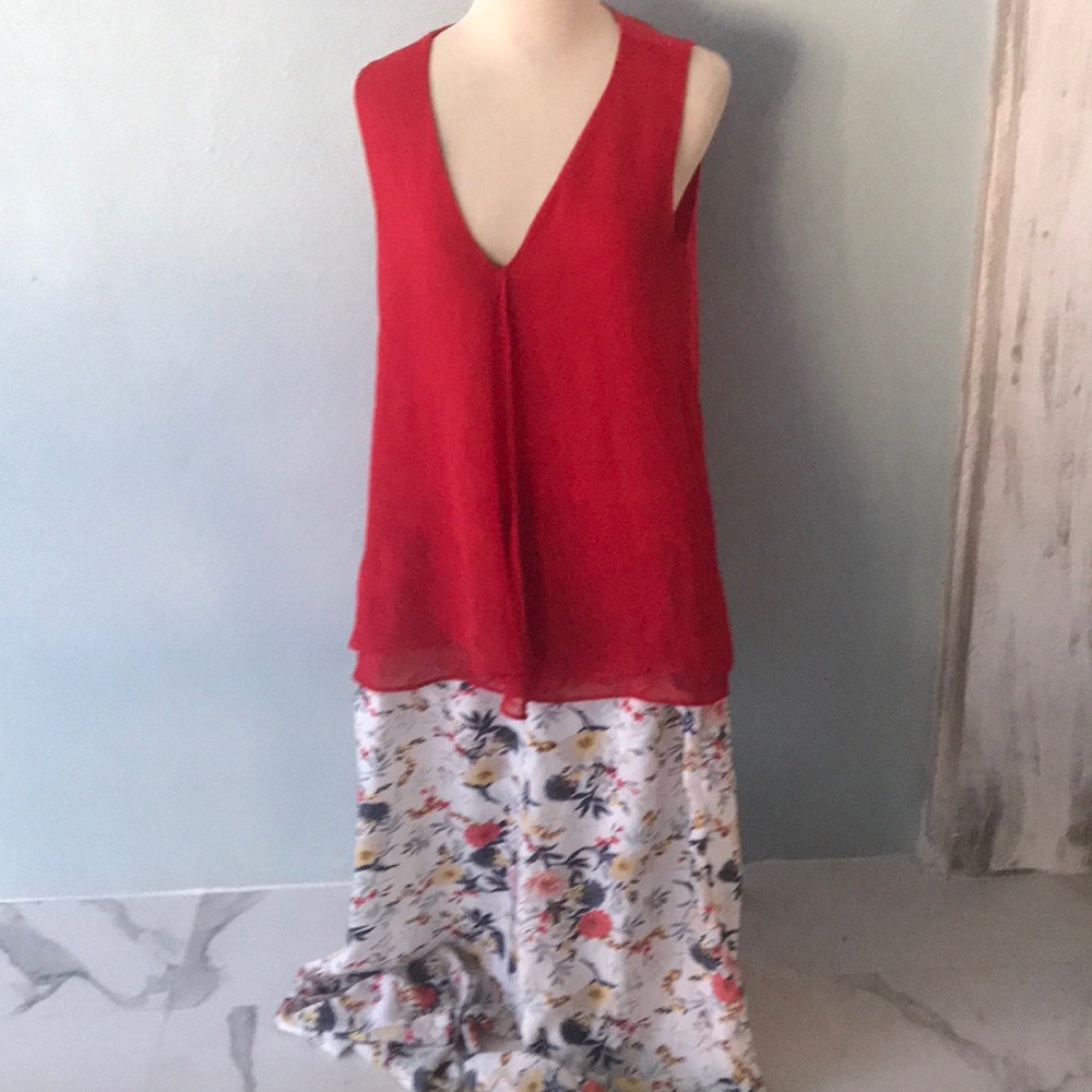 Sleeveless  top and flowered wide leg pants SL